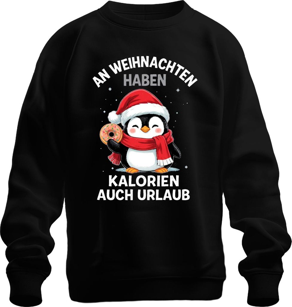 Weihnachten Kalorien Urlaub Pinguin Donut Lustig Geschenk Uni Sweatshirt Pullover, Schwarz, M