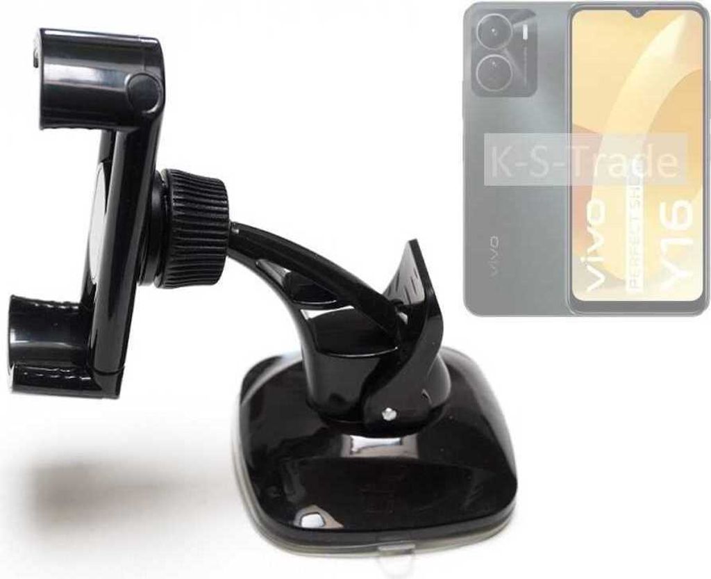K-S-Trade kompakte Handy-Halterung Windschutzscheibe kompatibel mit Vivo Y16 Armaturenbrett schwarz Autohalterung KFZ Halter Scheiben-Halterung