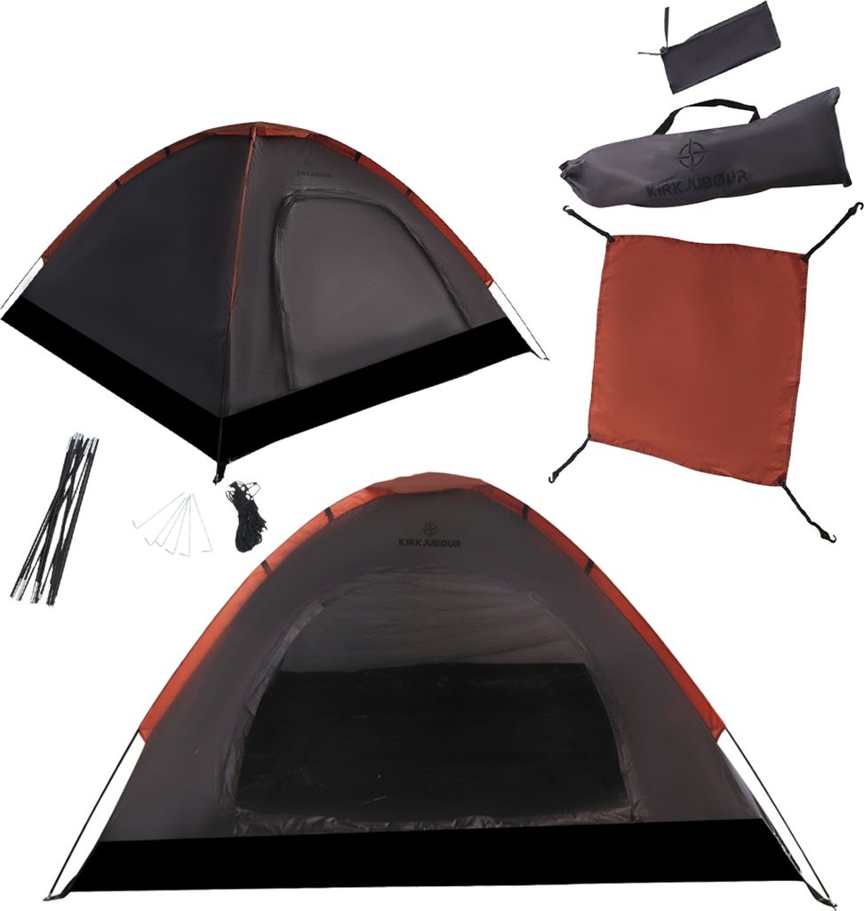 KIRKJUBØUR "Vindr" 2 Personen-Camping-Zelt, wasserdicht, UV-Schutz 50+, leicht & stabil, Zubehör & Tragetasche, schnell aufbaubar dunkelgrau|KJ...