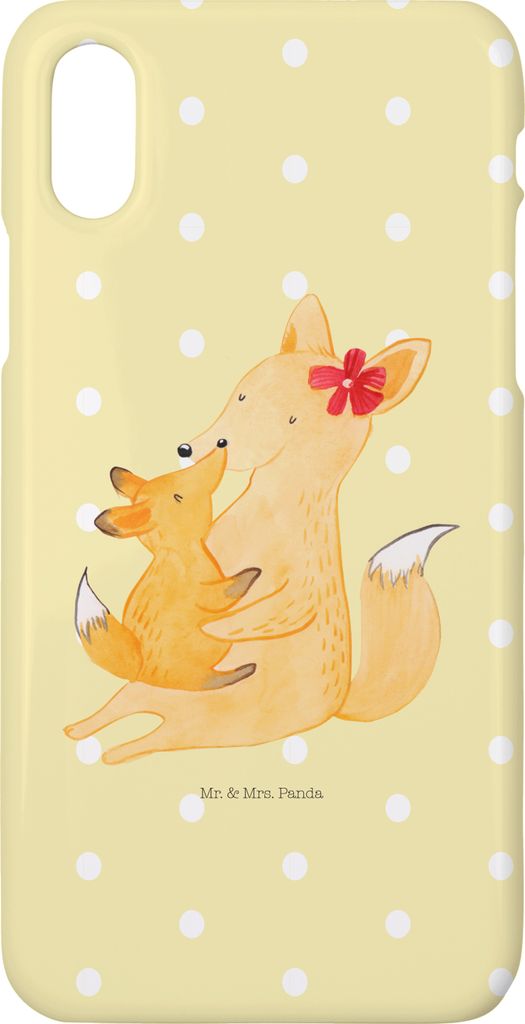 Mr. & Mrs. Panda Iphone 10 Handyhülle Fuchs Mama - Gelb Pastell - Geschenk, Schoß, Muttertag, Umarmen, Cover, X, Mutter, Handy, Hülle