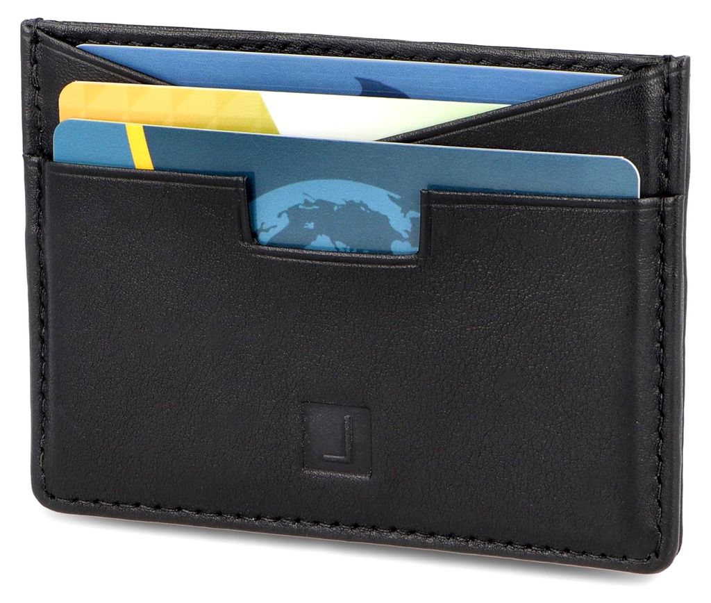 Kartenetui Herren schwarz aus Leder - Kreditkartenetui mit Münzfach - Mini Geldbeutel für Damen und Herren - Slim Wallet mit RFID Schutz (Schwarz)