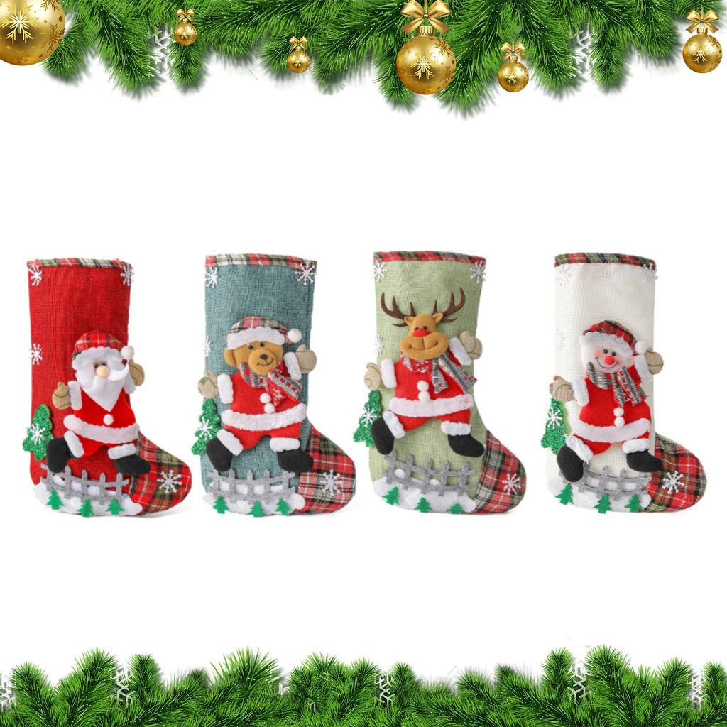 4er Set Nikolausstrumpf 30cm GroßWeihnachtsstrumpf Nikolausstiefel Weihnachtssocken Kamin Christmas deko Christmas Stocking