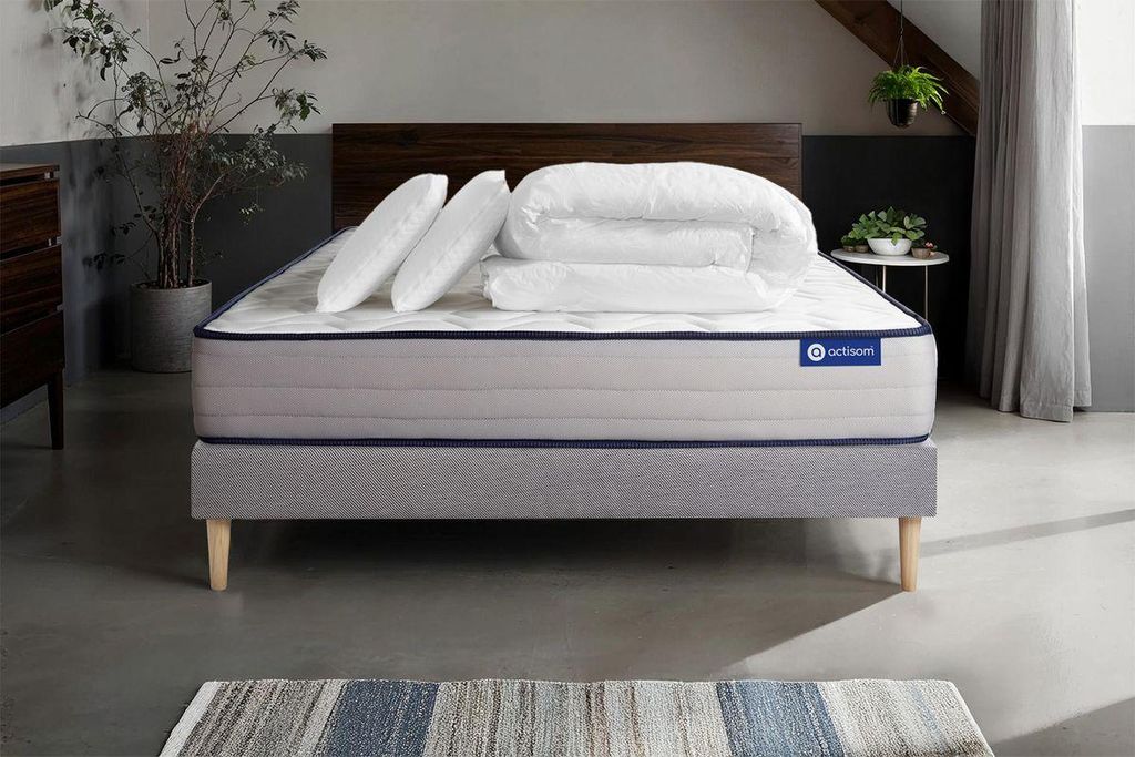 Komplettpaket Bett - Matratze 160x200 cm + Boxspringbett mit Lattenrost (im Set) + 2 Kopfkissen + Bettdecke - Actimemo Form