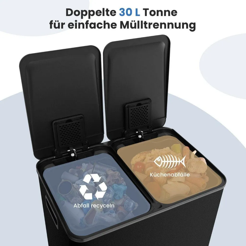 Poubelle de cuisine double compartiment 60 L noire - Fermeture douce - 4