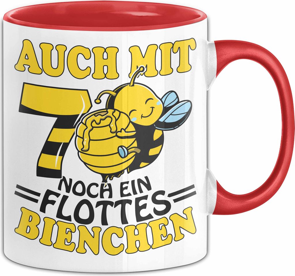 70. Geburtstag Tasse Geschenk Frauen Oma Großmutter Geschenkidee 70Er Bienen Auch Mit 70 Noch Ein Flottes Bienchen (Rot)