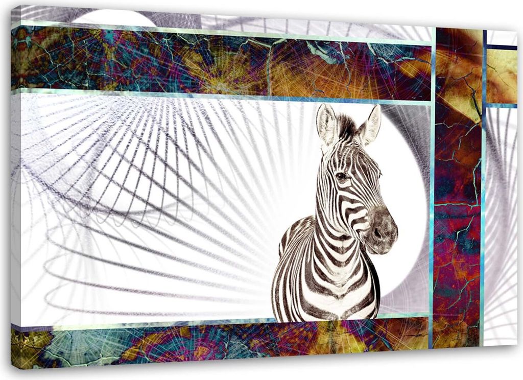 Leinwandbild zebra für kinder bunt 90x60 cm Feeby farbe wandbild bereit zum aufhängen
