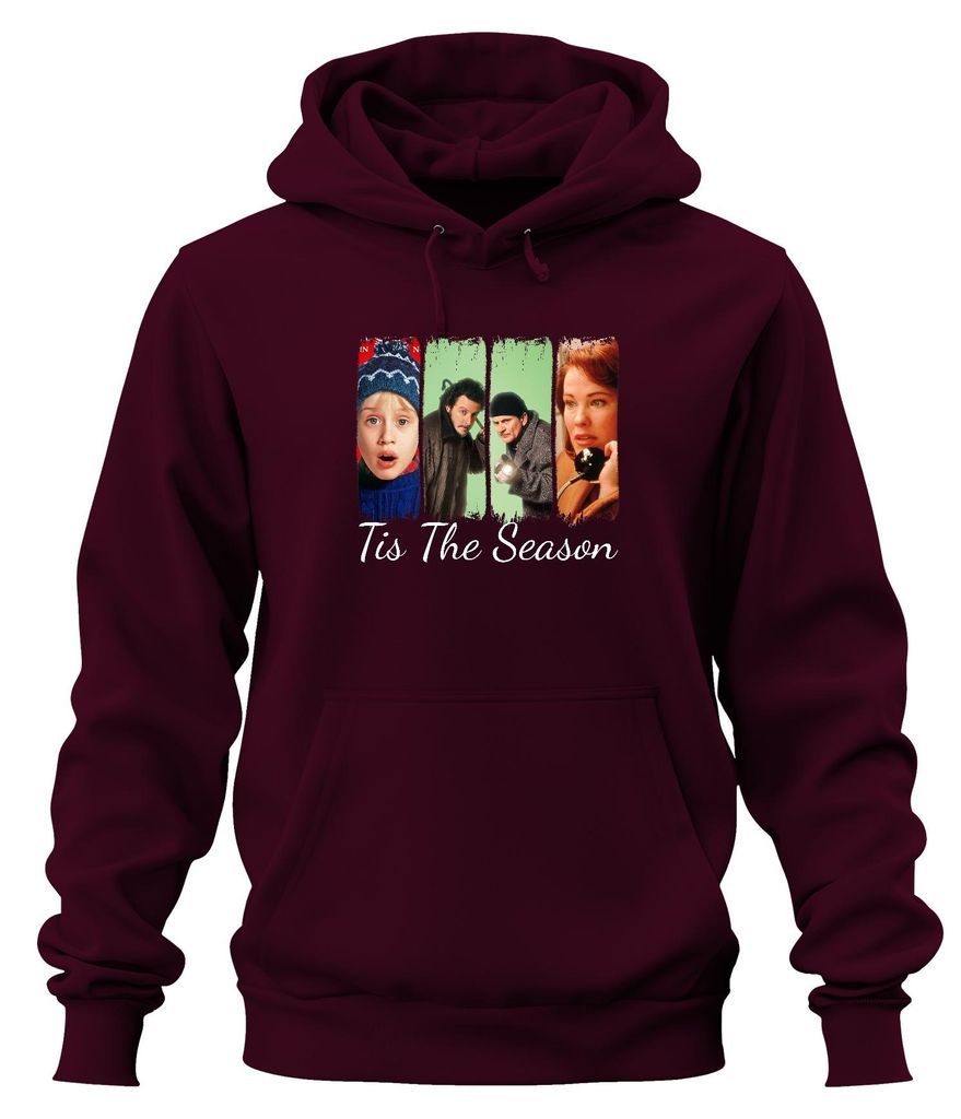Tis The Season Home Alone Kevin Wet Bandits Weihnachten Geschenk Uni Hoodie Kapuzenpullover, Burgundy, 3XL