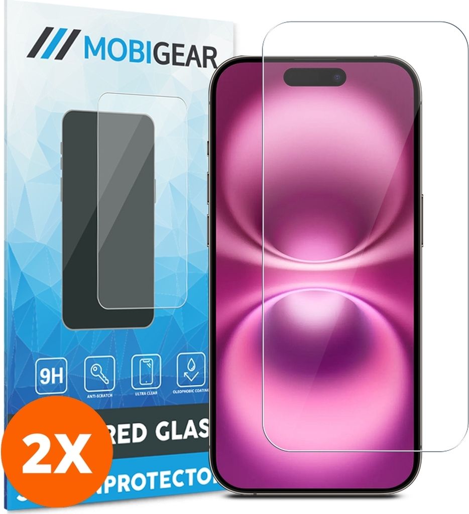 Mobigear iPhone 16 Panzerglas Gehärtetes Glas Displayschutz - Hüllenfreundlich (2er Pack)