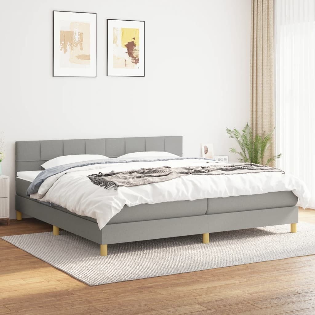 vidaXL Boxspringbett mit Matratze Hellgrau 200x200 cm Stoff - Boxspringbett - Boxspringbetten - Bett - Schlafzimmermöbel