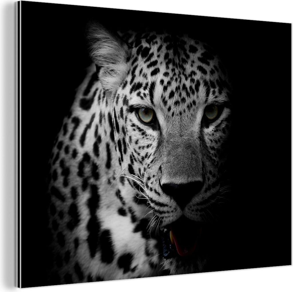 MuchoWow Wanddekoration Metall Metallbild Wandkunst 80x60 cm Tiere - Schwarz - Weiß - Panther - Porträt MuchoWow Aluminium Gemälde - Alubild