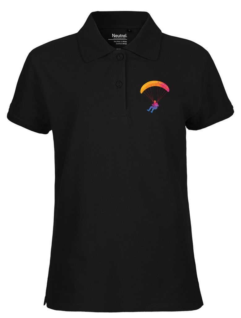 Huuraa Damen Polo Shirt Paragliding Gleitschirmfliegen L Black Bio Baumwolle Fairtrade Poloshirt Geschenkidee