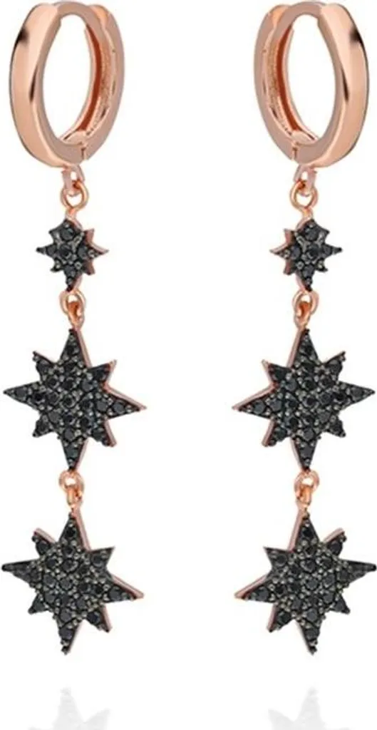 Boucles d'oreilles argent 925 hypoallergéniques étoiles zircon noir