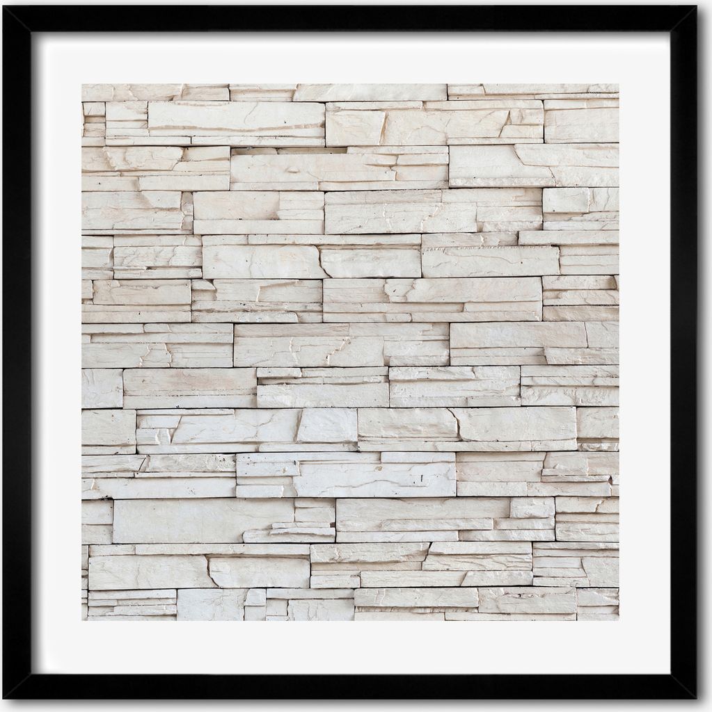 Bild - 50 cm x 50 cm - MDF - Rahmen, Wandkunst - Weiße Steinmauer