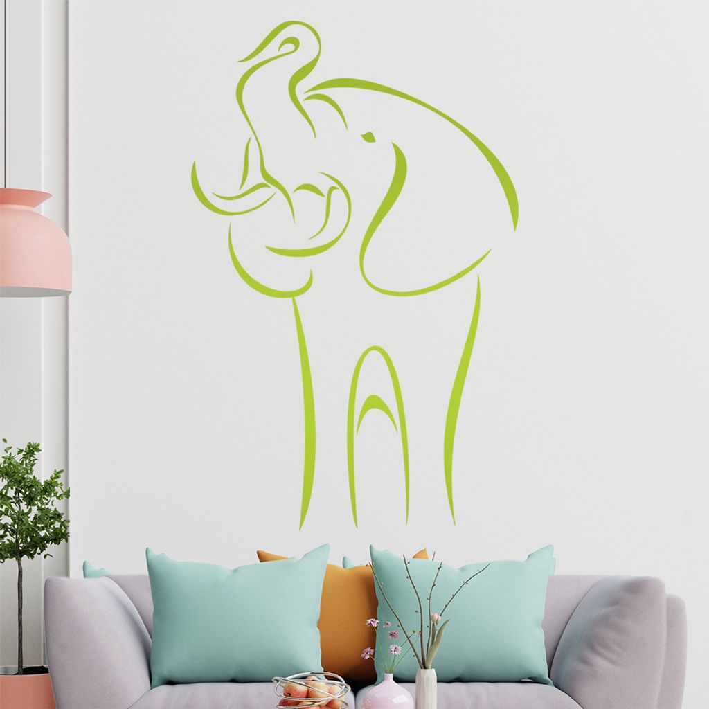 Elefant Linien Wandtattoo in 6 Größen - Wandaufkleber Wall Sticker - Dekoration, Küche, Wohnzimmer, Schlafzimmer, Badezimmer