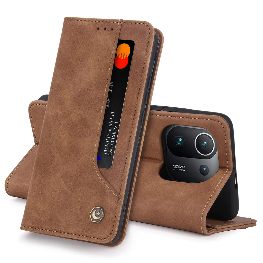 Custodia Portafoglio In Pelle PU Per Xiaomi Mi 11 Lite – Marrone, Con Slot Carte E Chiusura Magnetica
