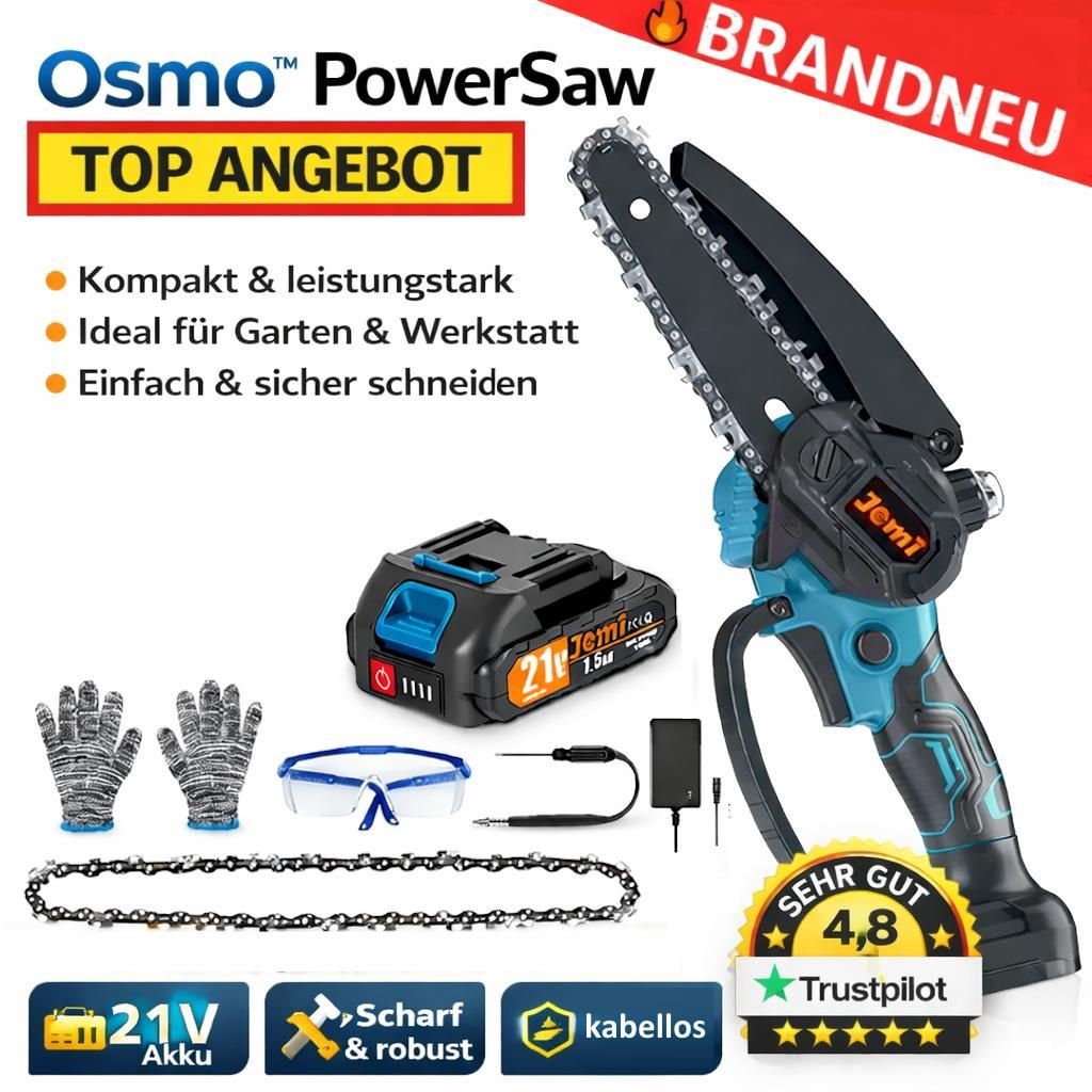 Osmo PowerSaw Akku Kettensäge Mini Elektro Handkettensäge Motorsäge Profi Set