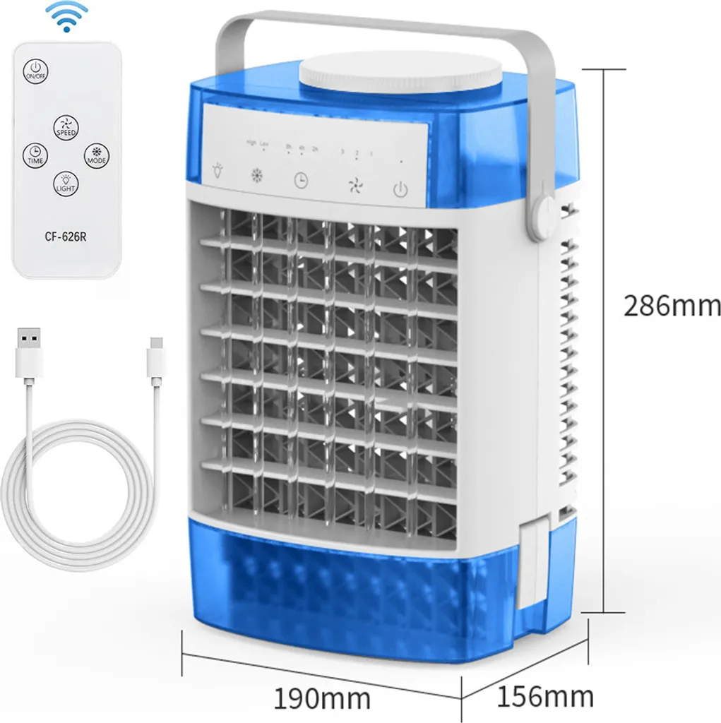 Rafraîchisseur d'Air Portable 4 en 1 avec LED RGB et 3 Vitesses de Souffle