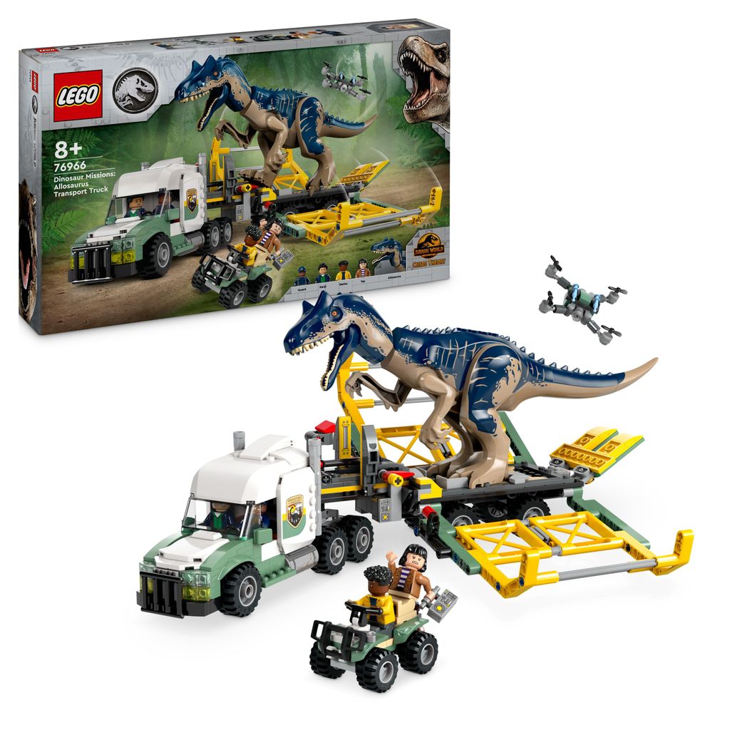 LEGO Jurassic World Dinosaurier-Missionen: Allosaurus-Transporter, Dino-Spielset, Geschenkidee für Kinder mit den Minifiguren Kenji, Darius und Ya...