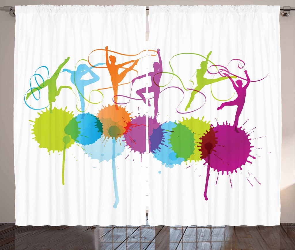 ABAKUHAUS Gymnastik Rustikaler Vorhang, Band-Tanz-Muster, Wohnzimmer Universalband Gardinen mit Schlaufen und Haken, 280 x 175 cm, Mehrfarbig