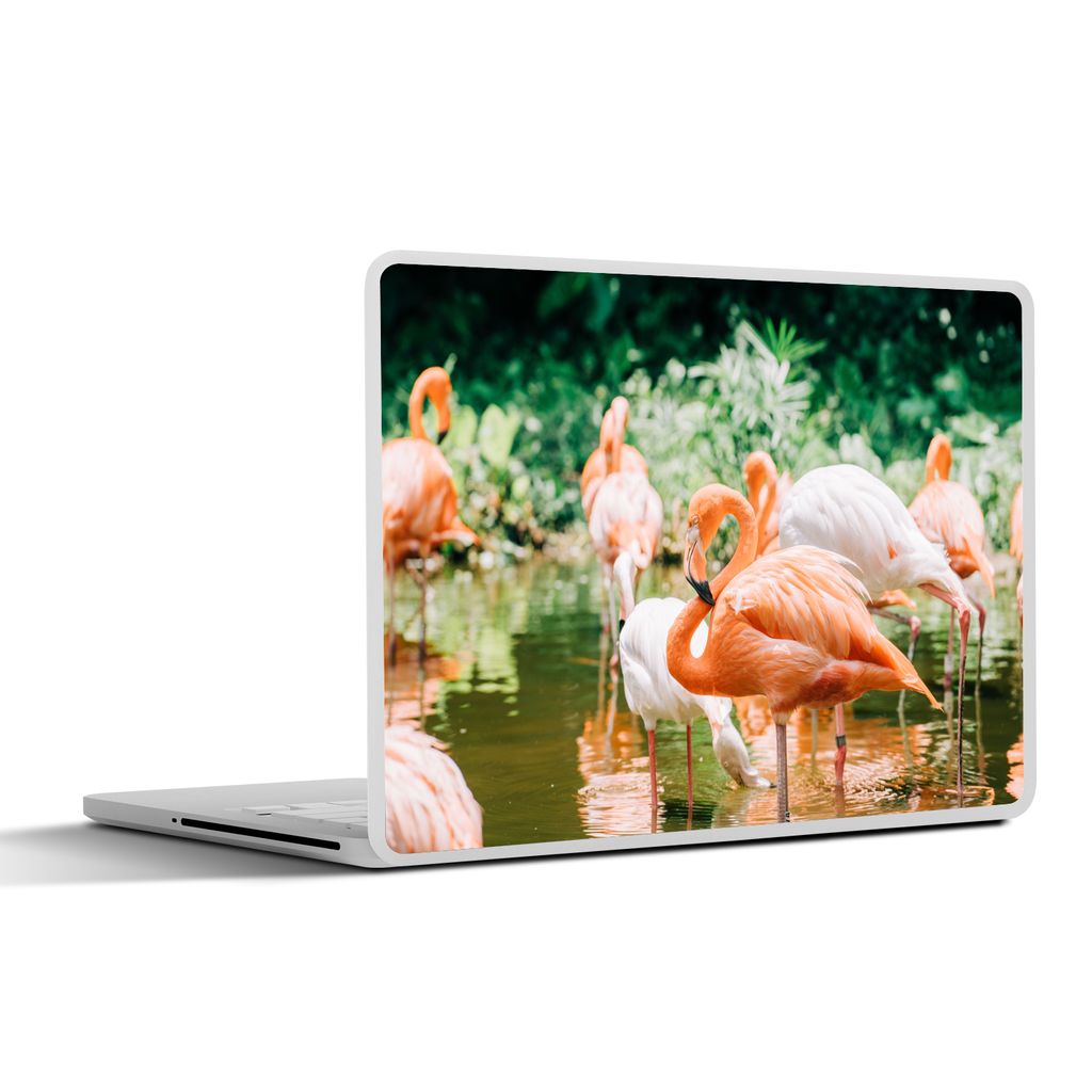 MuchoWow Laptop Aufkleber Sticker Cover Flamingos stehen im Wasser 30x22 cm - Laptop-Sticker