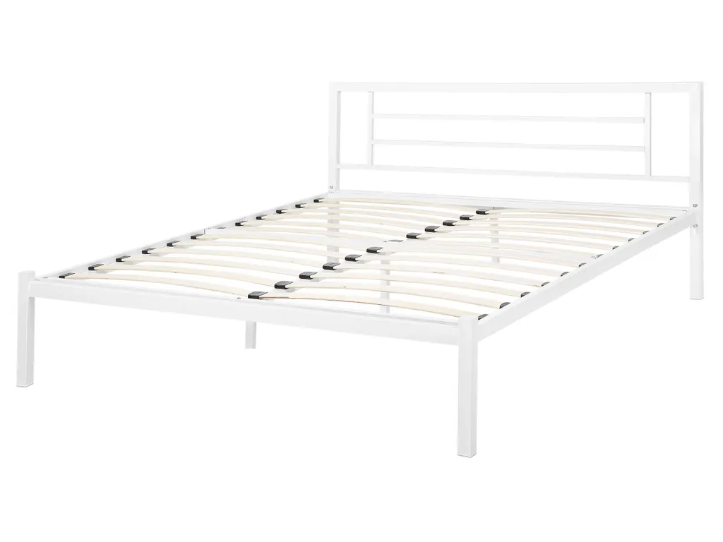Grand lit double 160x200 cm en métal blanc style minimaliste
