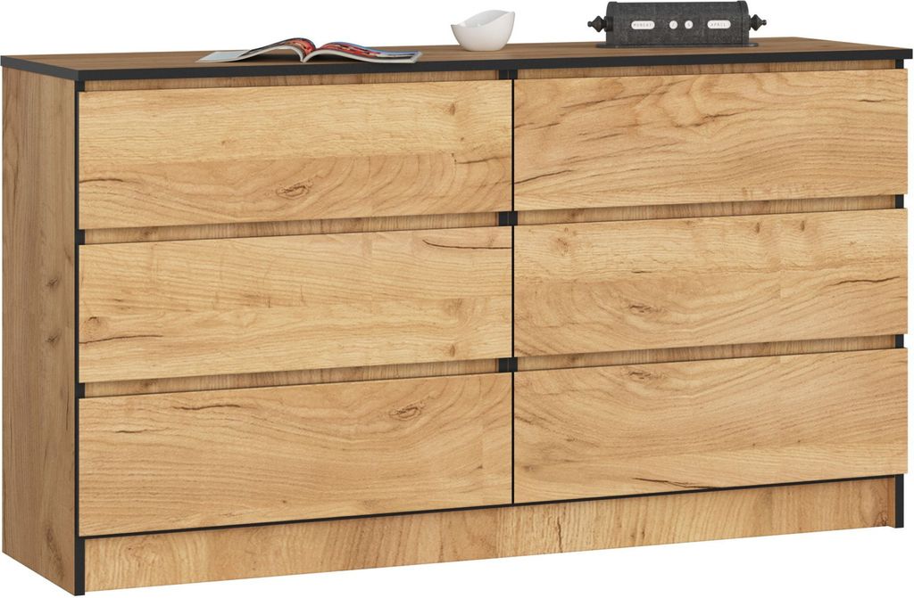 Kommode AKORD K140 Eiche Craft 138 cm 6 Schubladen B138 x Produktbild 