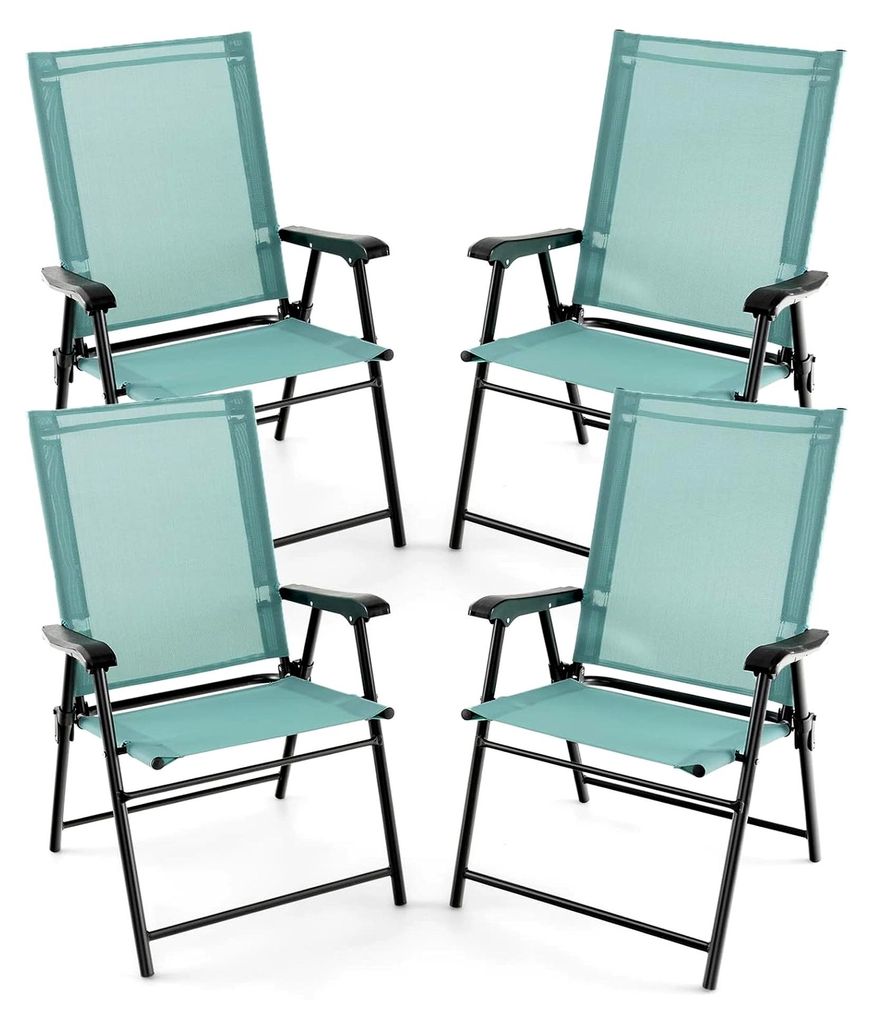 4er Set klappbare Gartenstühle, Hochlehner Balkonstühle, Terrassenstühle mit hohen Rücken- und Armlehnen, wetterfeste Gartenessstühle aus Meta...