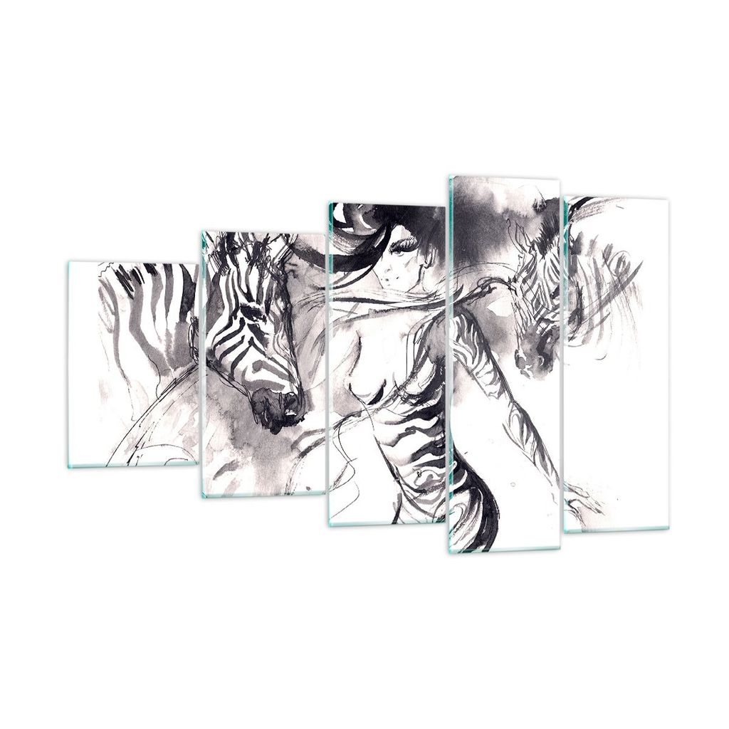 Bilder auf glas - Zebras Bewegung Eleganz weiblich - 100x60cm - Glasbilder - Wandbilder - Kunstdruck - zum Aufhängen bereit - Wanddekoration aus G...