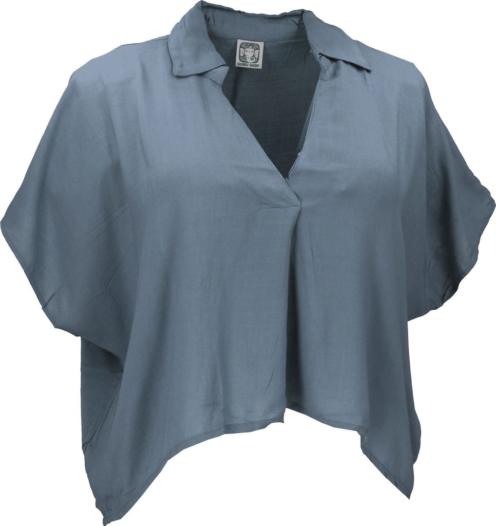 Weites Boho Blusentop mit Fledermausärmeln, Boho Maxibluse - Blaugrau, Damen, Viskose, Blusen & Tunikas