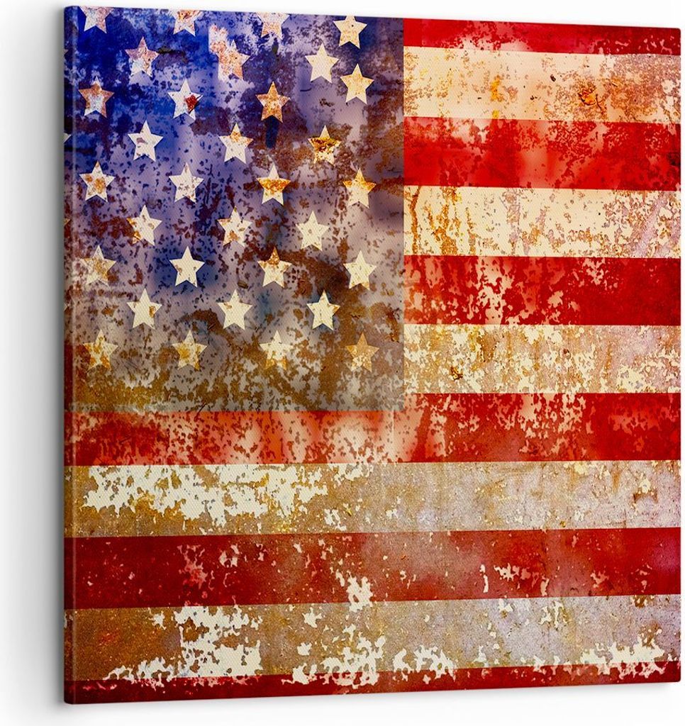 Bild auf Leinwand - Leinwandbild - Amerika Flagge national patriotisch - 60x60cm - Wand Bild - Wanddeko - Leinwanddruck - Bilder - Kunstdruck - Lei...