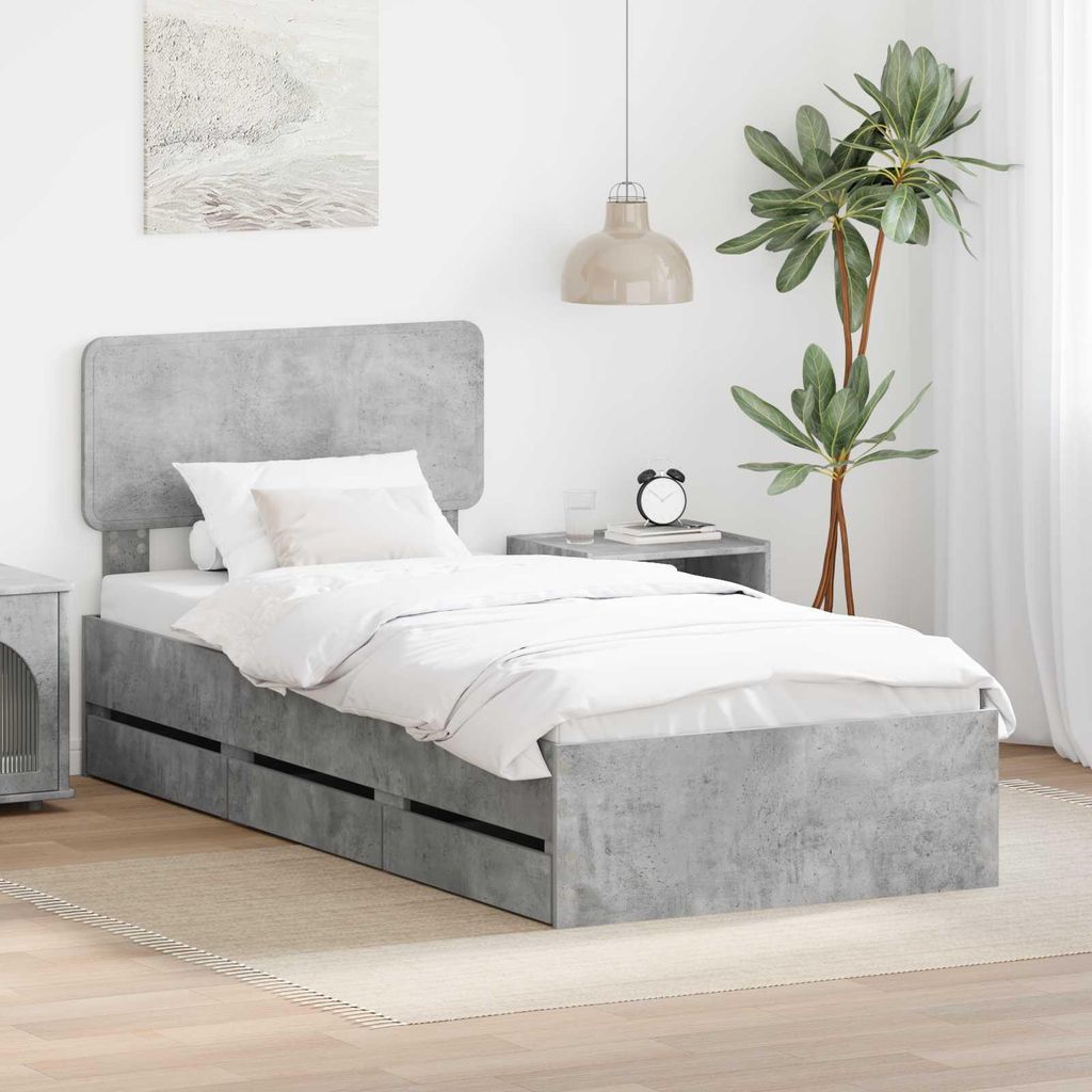 Maison Exclusive - Bettrahmen mit Schubladen Betongrau 90 x 200 cm Holzwerkstoff