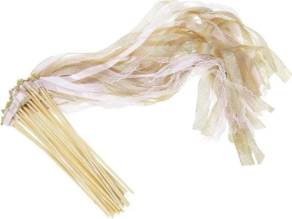 30 Guirlandes Dorées Baguettes Magiques avec Tiges en Bois pour Mariage
