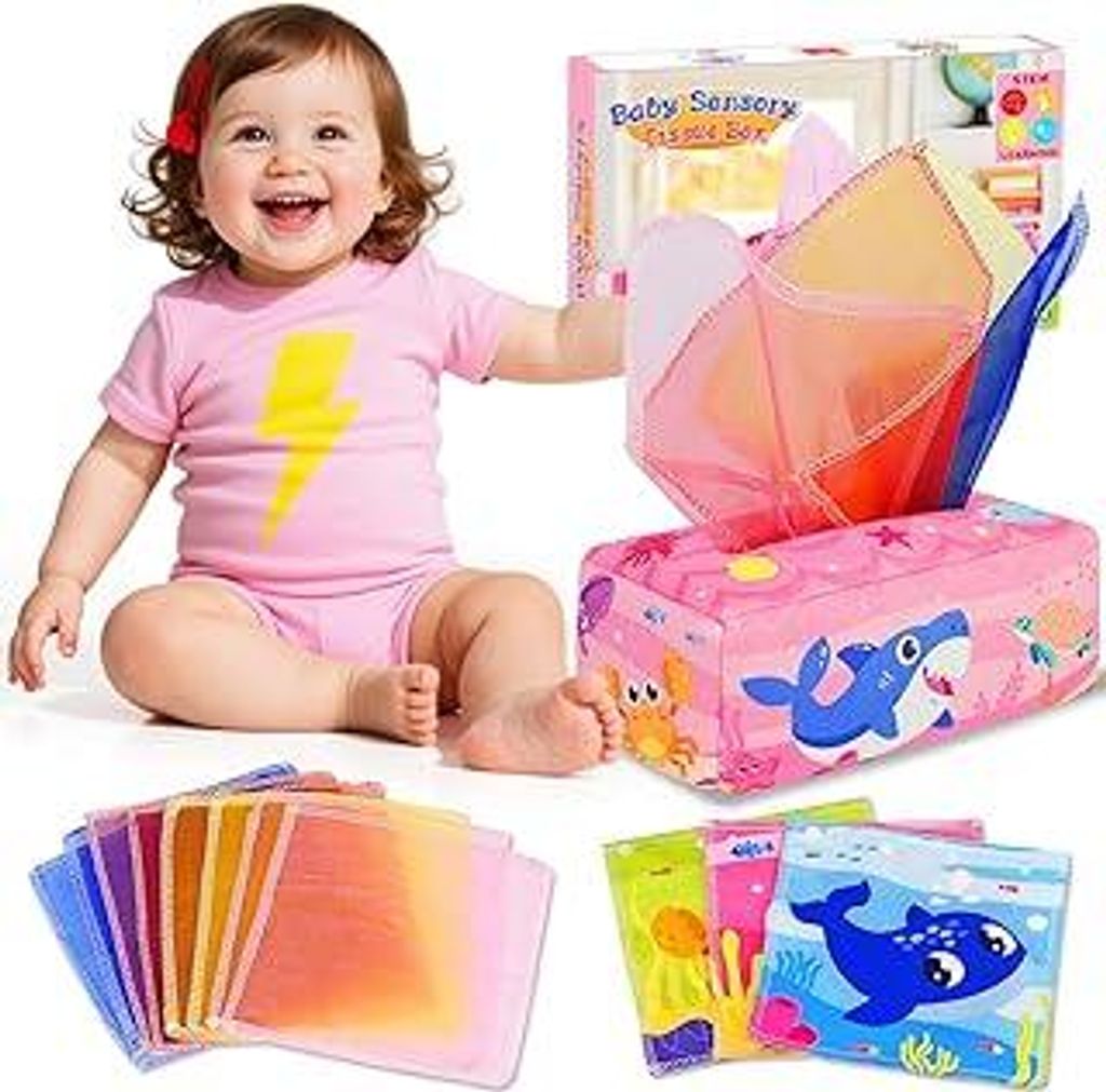 Avesa Baby Spielzeug 6 Monate - Montessori Sensorik Tissue Box Spielzeug - Kontrast BabySpielzeug 6-12 Monate Junge Mädchen Kinder Frühes Lernspi...