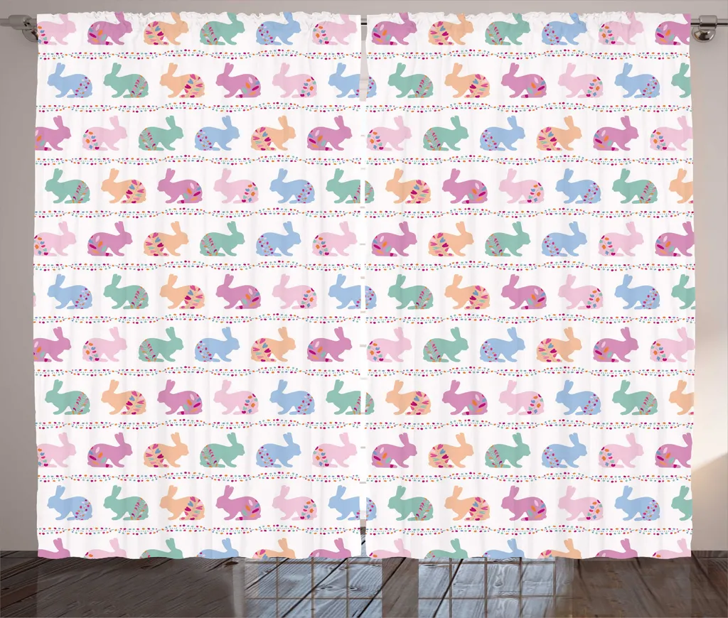 Rideaux de Salon Universels Motif Lapin de Pâques avec Boucles 280x225cm