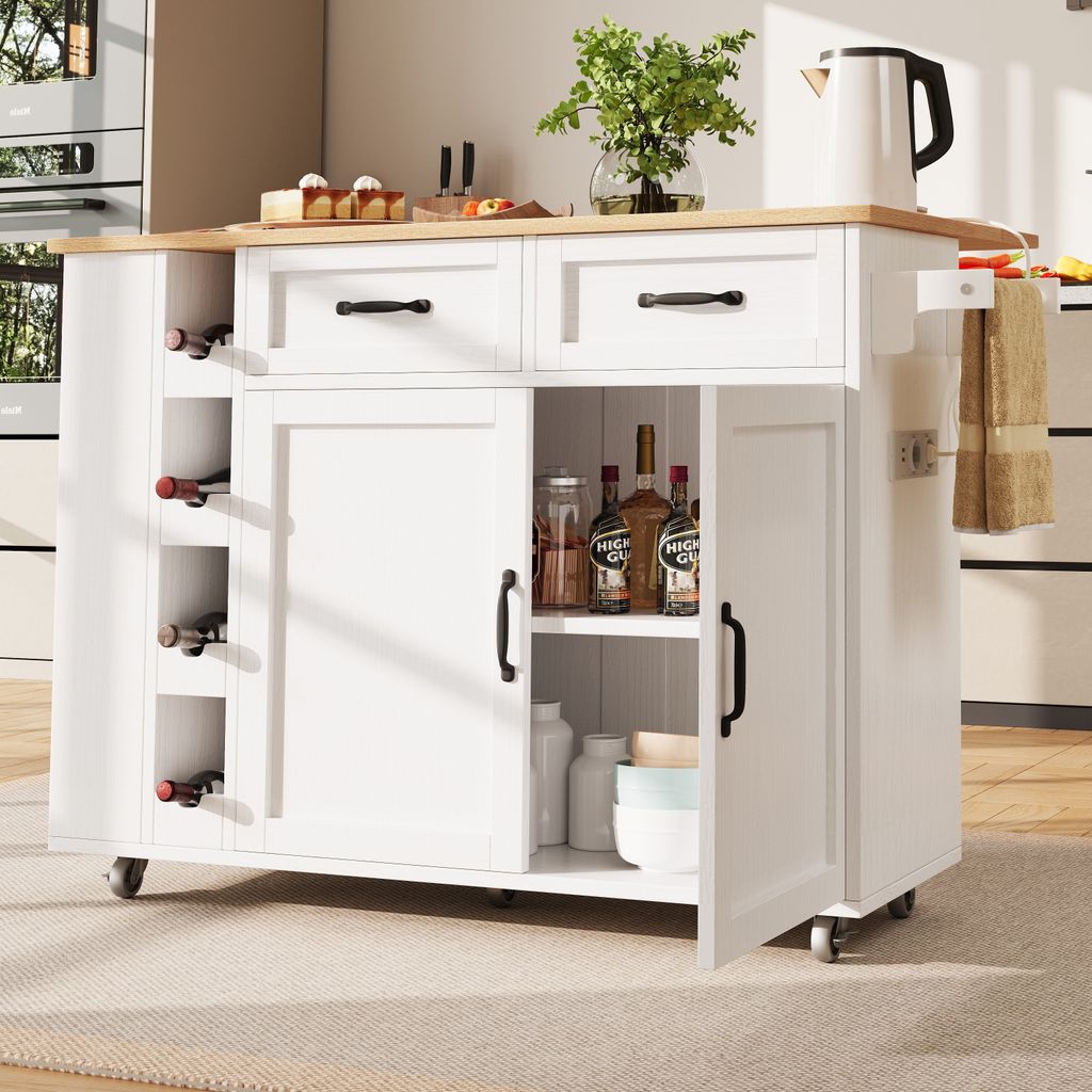 Odikalo Kücheninsel Küchenwagen Servierwagen Küchenschrank Sideboard Weinregal Weiß