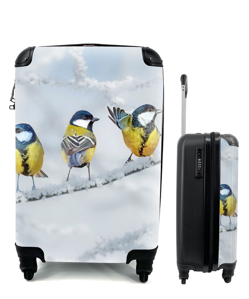 MuchoWow Koffer Handgepäck Trolley Rollkoffer Kleine Reisekoffer mit 4 Rollen - Vogel - Kohlmeise - Winter - Schnee - Zweige - Cabin Size < 55x4...