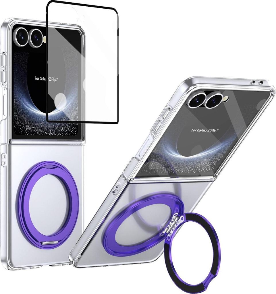 Für Samsung Galaxy Z Flip7 MagSafe Integrierte 360 Rotation Ring Hülle Lila