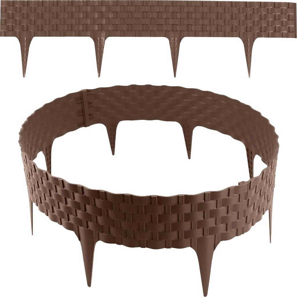 Rasenkante Rattanoptik I Braun I 12x80 cm Module I Kunststoff Beeteinfassung für Beet-& Rasenabgrenzungen I Flexible Beetumrandung