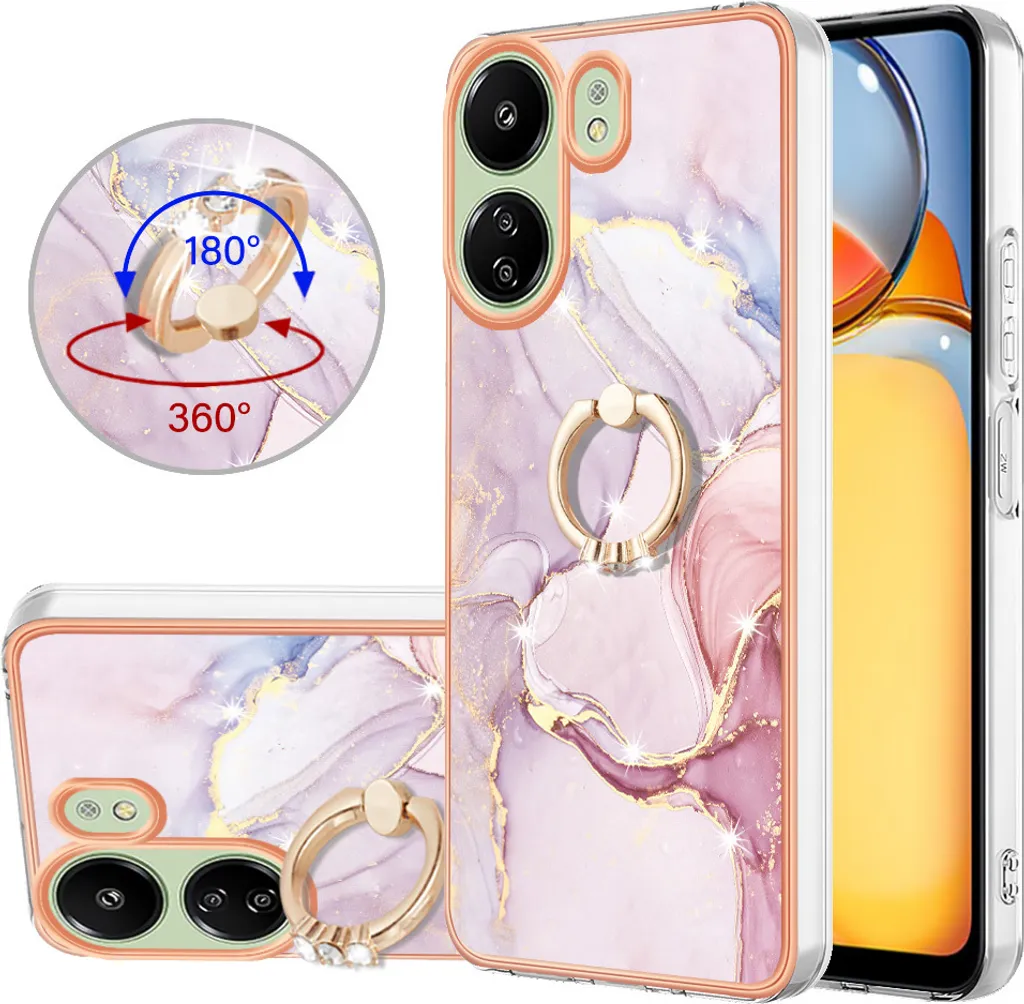 Custodia Marble per Xiaomi Redmi 13C 4G/Poco C65, custodia protettiva in silicone TPU con supporto ad anello Grigio
