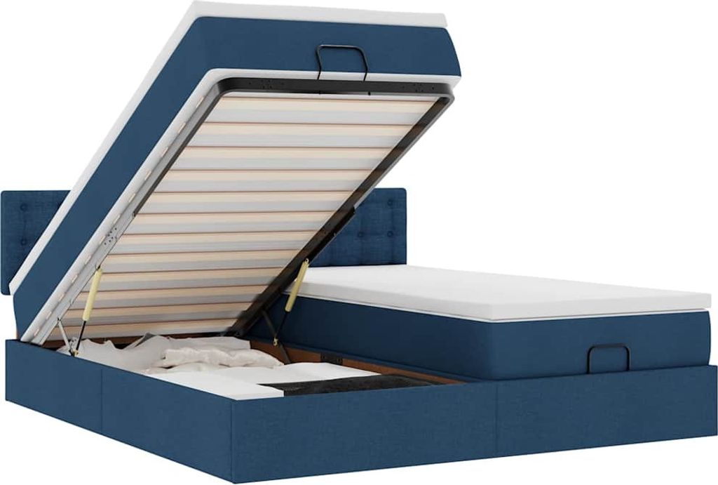 Ottoman-Bett mit Matratzen & LEDs Blau 160x200 cm Stoff