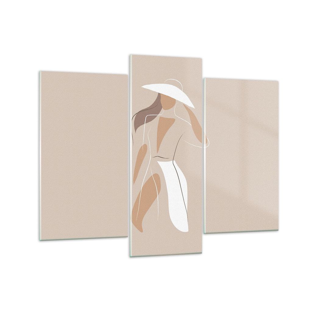 Bilder auf glas - 3 Teile - Minimalismus Frau Buntstift - 130x100cm - Glasbilder - Wandbilder - Bilder - Wanddekoration aus Glas - Glas Bilder - Wa...