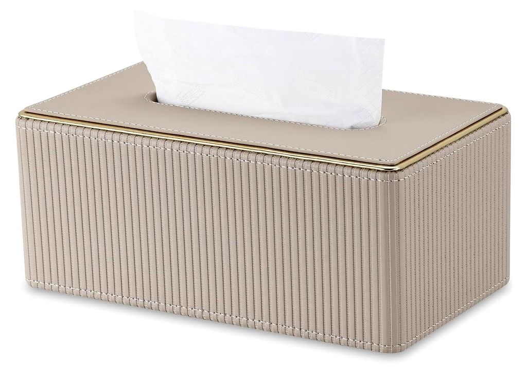 Kosmetiktücherbox aus Leder, Taschentuchspender für Büro, Zuhause, Auto, Badezimmer (Beige)