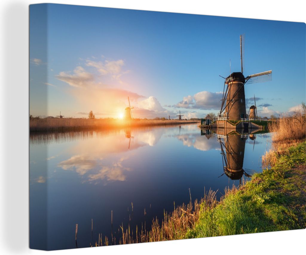 OneMillionCanvasses - Leinwandbilder - 140x90 cm, Windmühle - Wasser - Sonne, Wandbilder Kunstdruck Wanddekoration - Foto auf Leinwand - Gemäld...
