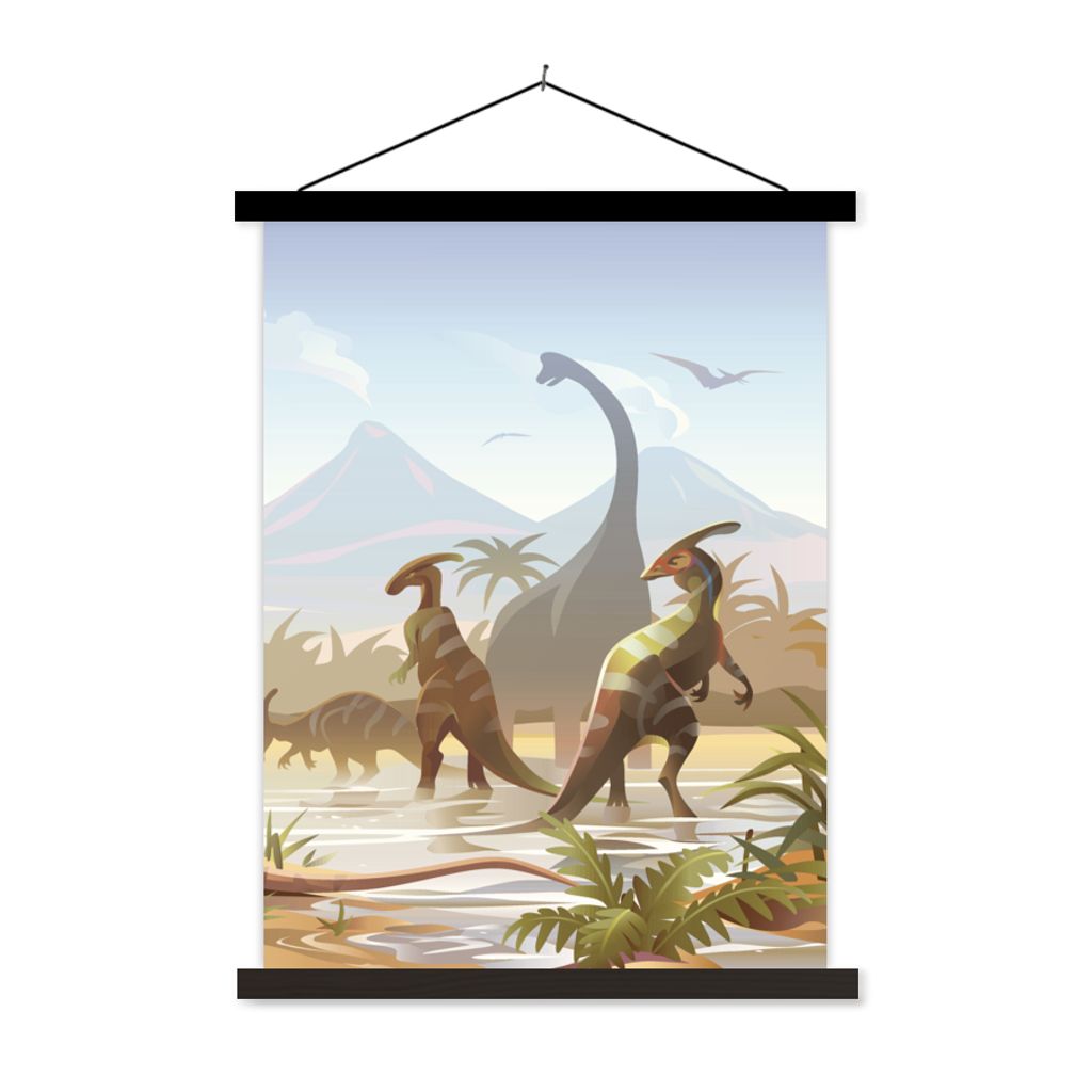 MuchoWow Textilposter Dinosaurier - Landschaft - Tropisch - Kinder - Jungen 40x53 cm mit schwarzem Rahmen - Abbildung