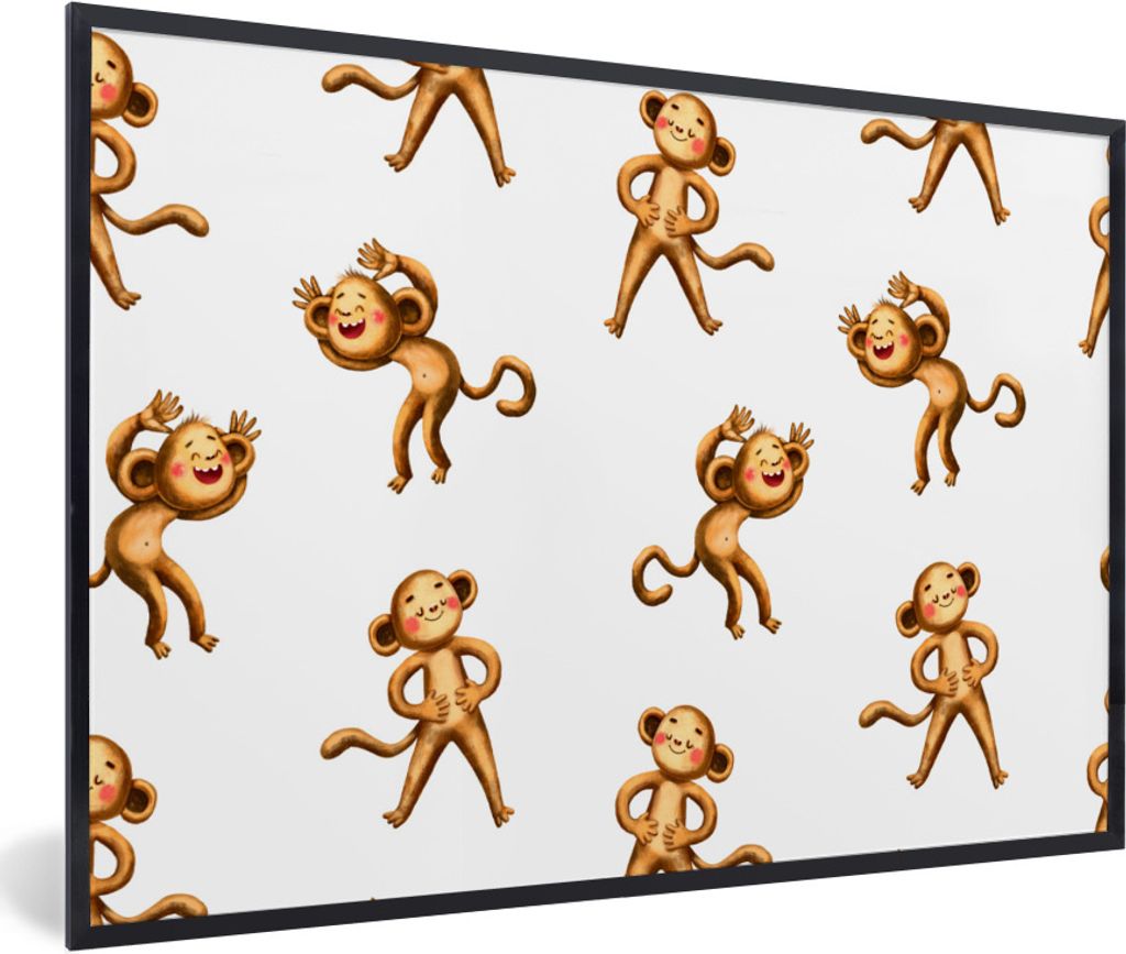 MuchoWow Gerahmtes Poster Dschungel - Design - Affe - Weiß 30x20 cm - Poster mit Schwarzem Bilderrahmen Wandposter Rahmen Foto Bilder - Kunstdru...