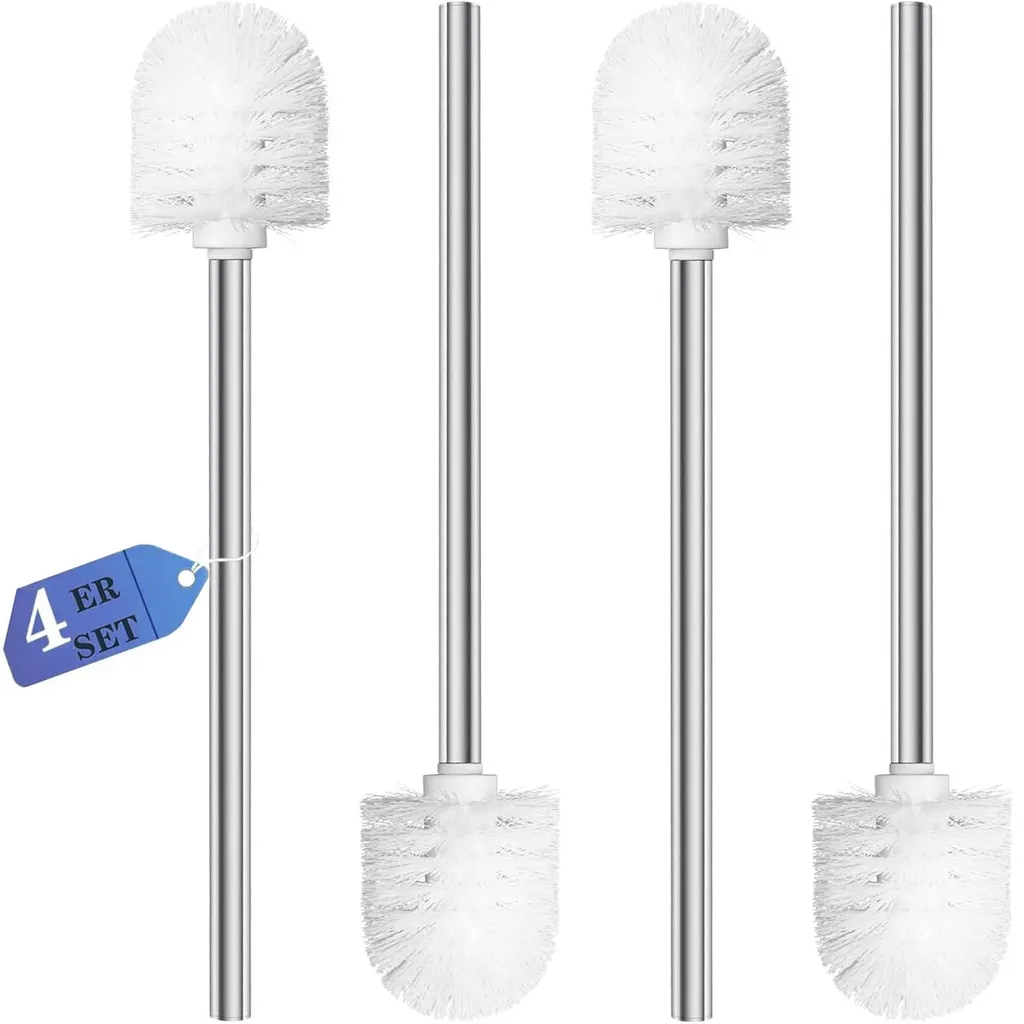Brosse de toilettes blanche avec manche inox pour nettoyage efficace