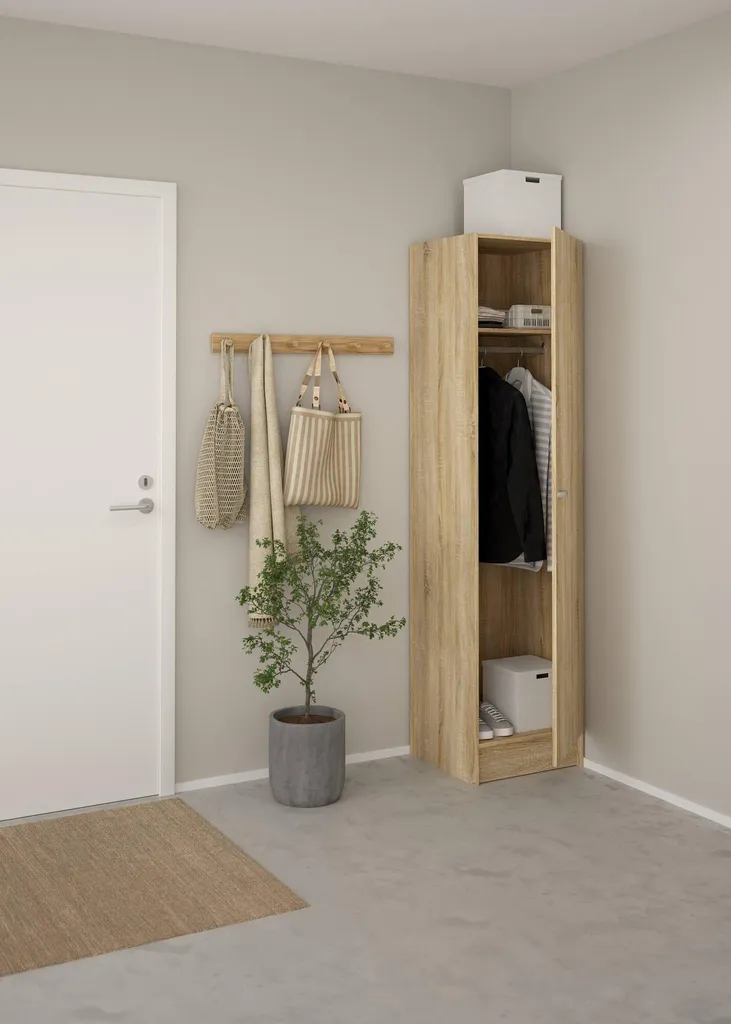 Armoire de Chambre Fox 1 Porte Chêne - Solution Rangement Entrée et Duo