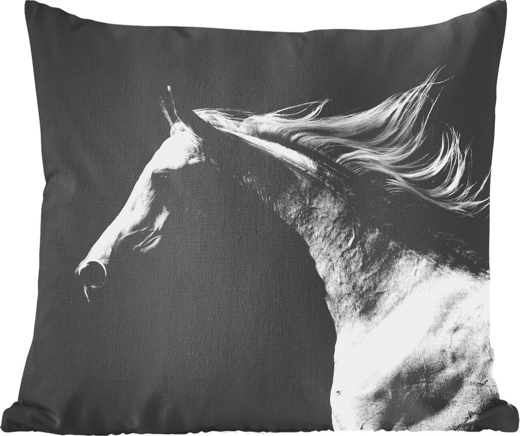 MuchoWow Zierkissen Sofakissen Wohnzimmer Dekokissen 50x50 cm Pferd - Weiß - Schwarz - Komfort - Sofakissen