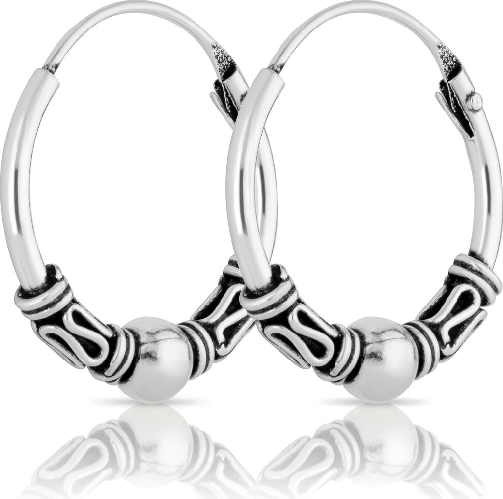Paar Bali Creolen 14mm aus 925 Sterling Silber Mittelalter Gothic Ohrringe 2576
