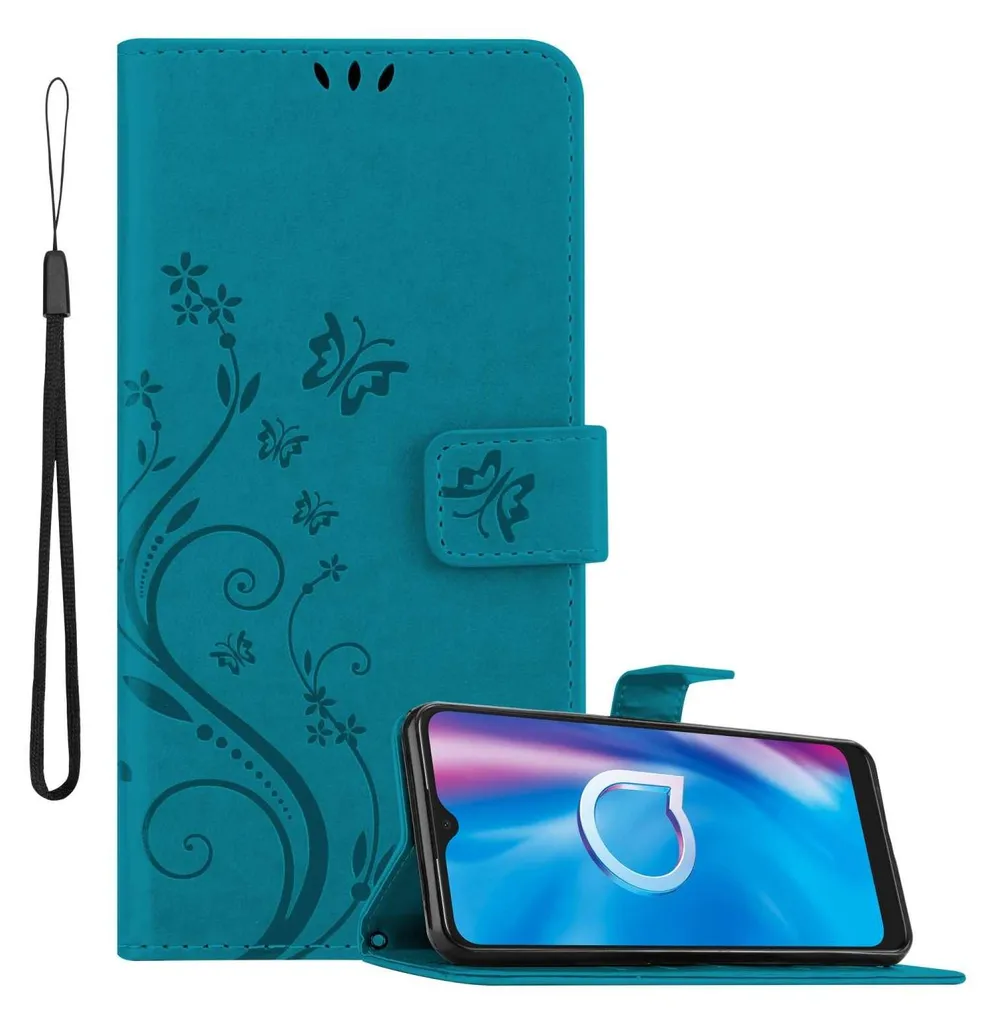 Cover Cadorabo Alcatel 1S 2020 Blu Floreale - Protezione a Libro Elegante